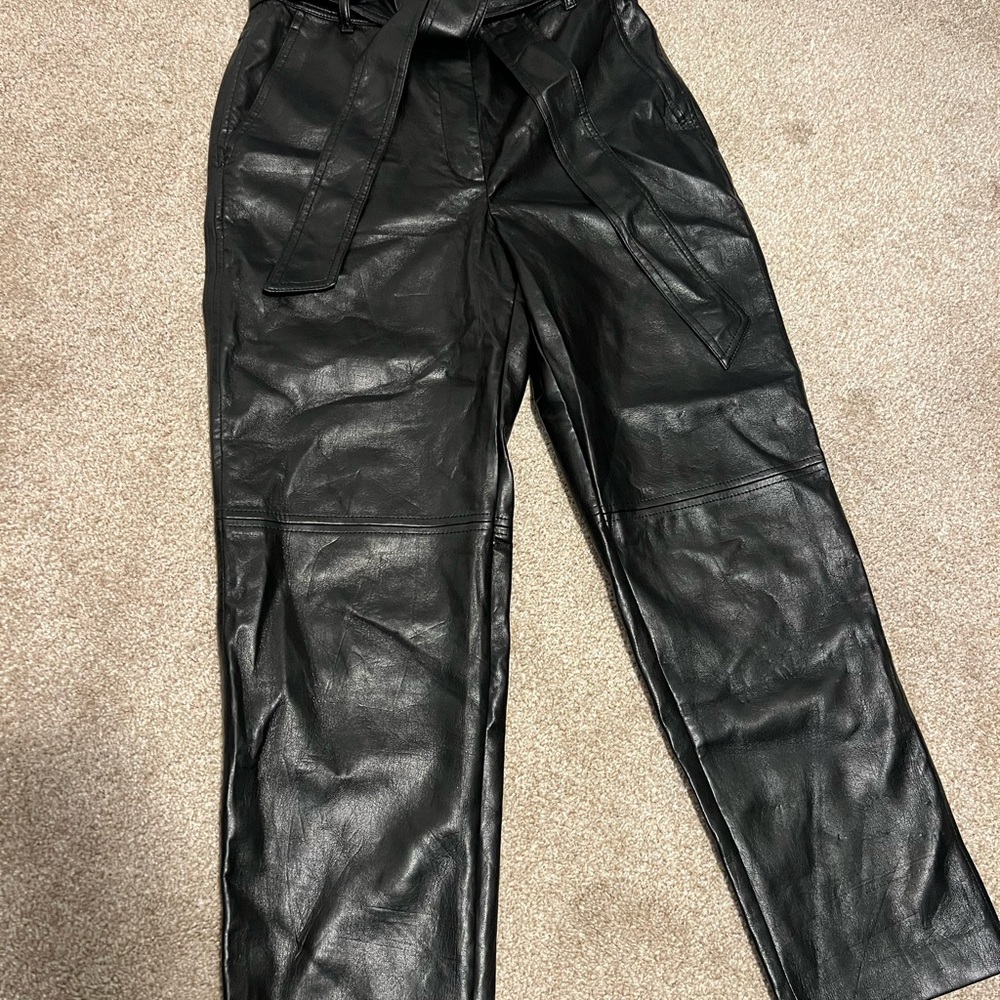 Black Faux Leather High-Waist Trousers